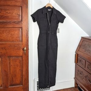 Good American Black Short Sleeve Utility Jumpsuit